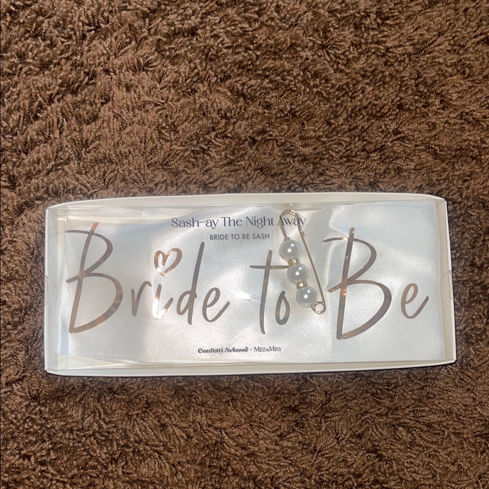 Bride to Be Sash with Pearl Safety Pin